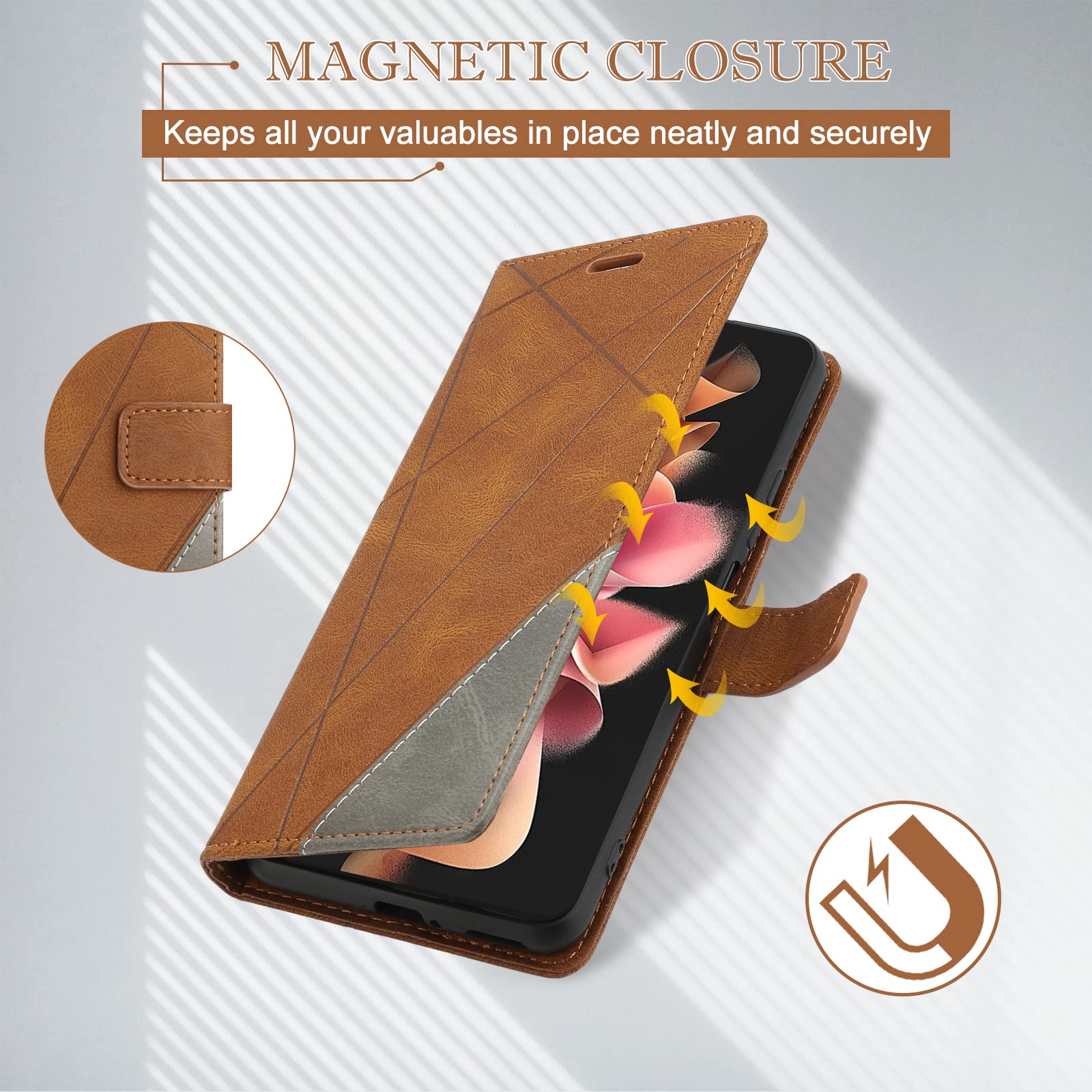 AKABEILA Custodia Portafoglio In Pelle PU Per Honor 200 5G - Con Chiusura Magnetica, Cavalletto E Slot Per Schede, Marrone Scuro
