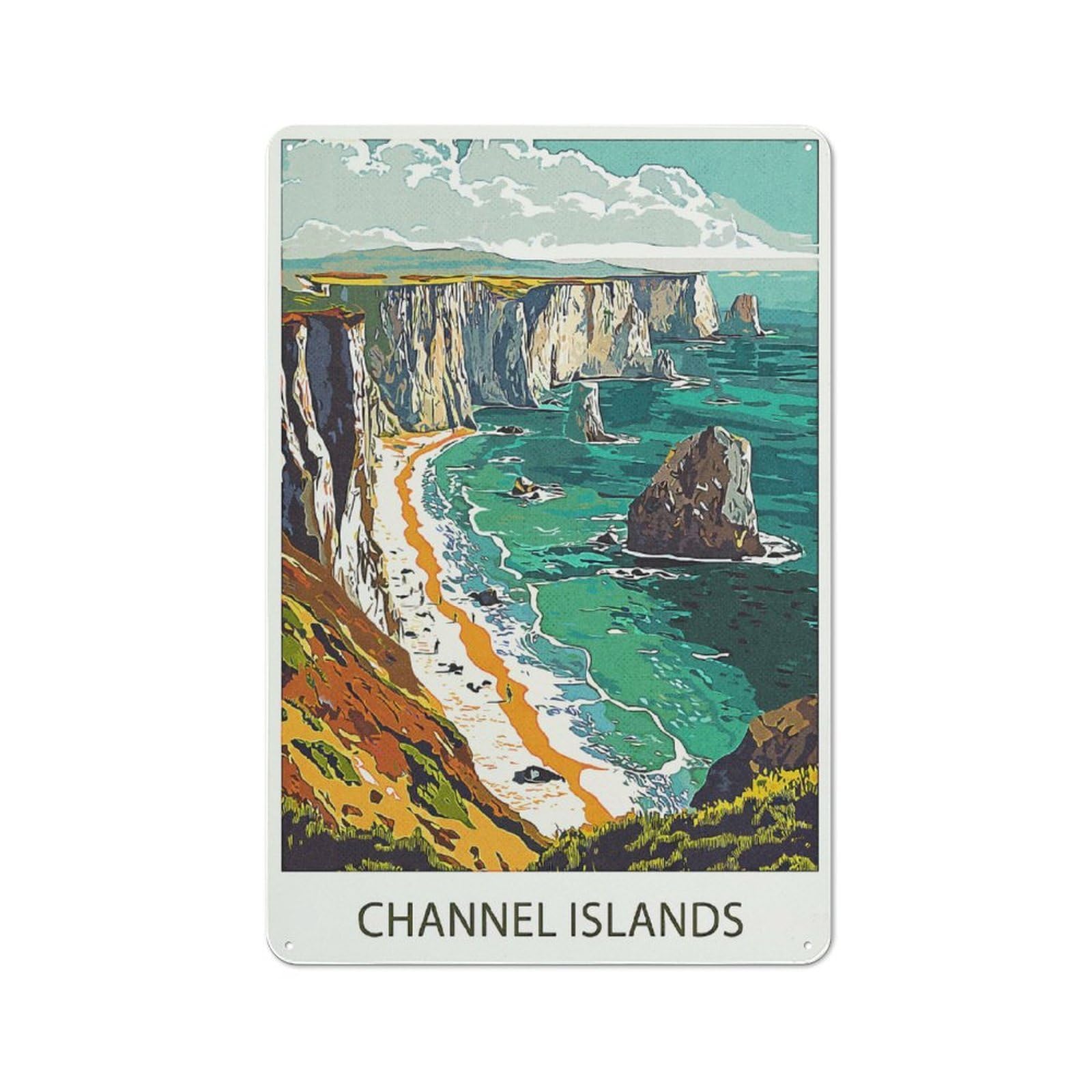 Junmoney Style-7 Tin Wall Plaque 30X20cm With Channel Islands Coastline For Hallway Wall, Suited To Wall Displays In Hallways And Entrance Areas