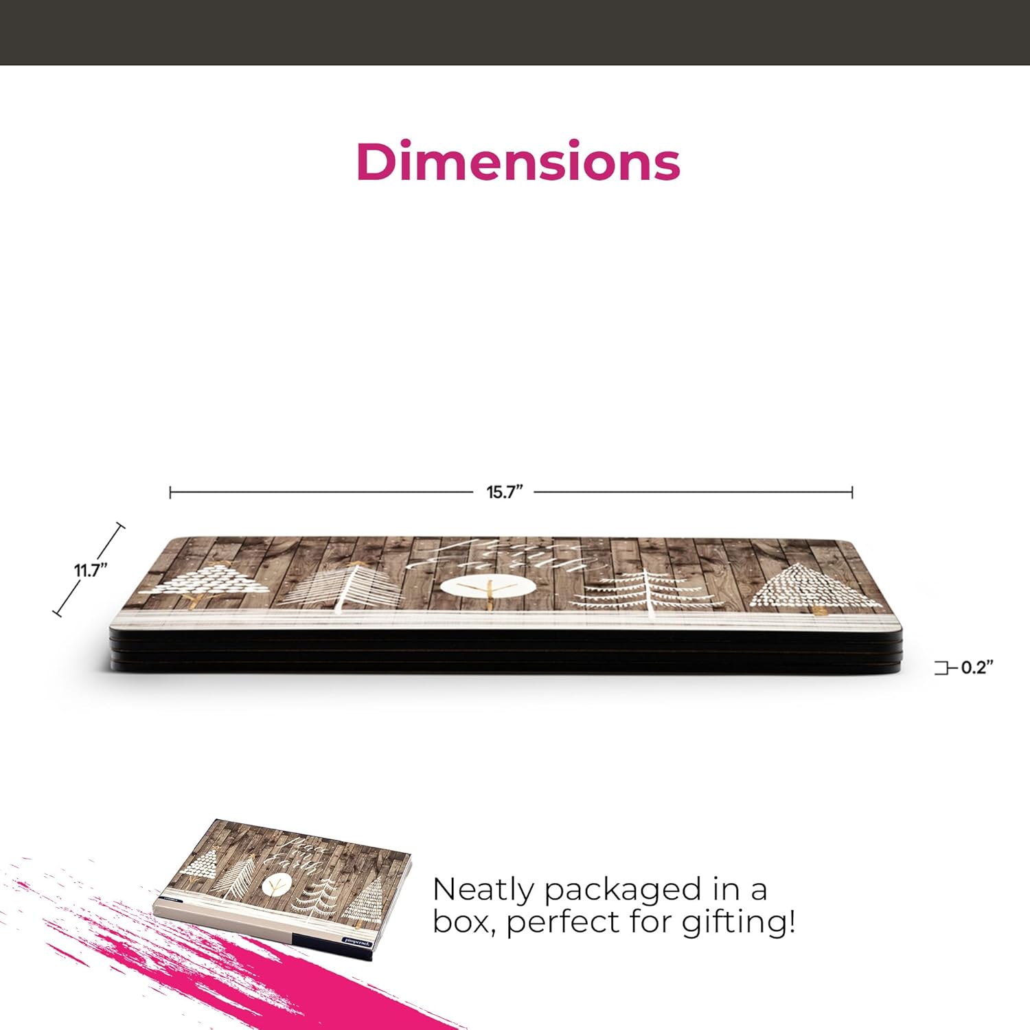 Pimpernel Rustic Placemats, Set of 4 (15.7" x 11.7") – 5mm Cork-Backed Boards with Snow-Covered Tree Artwork on Vintage Wood Plank, Heat & Stain Resistant Table Mats for Dining Room & Tabletop