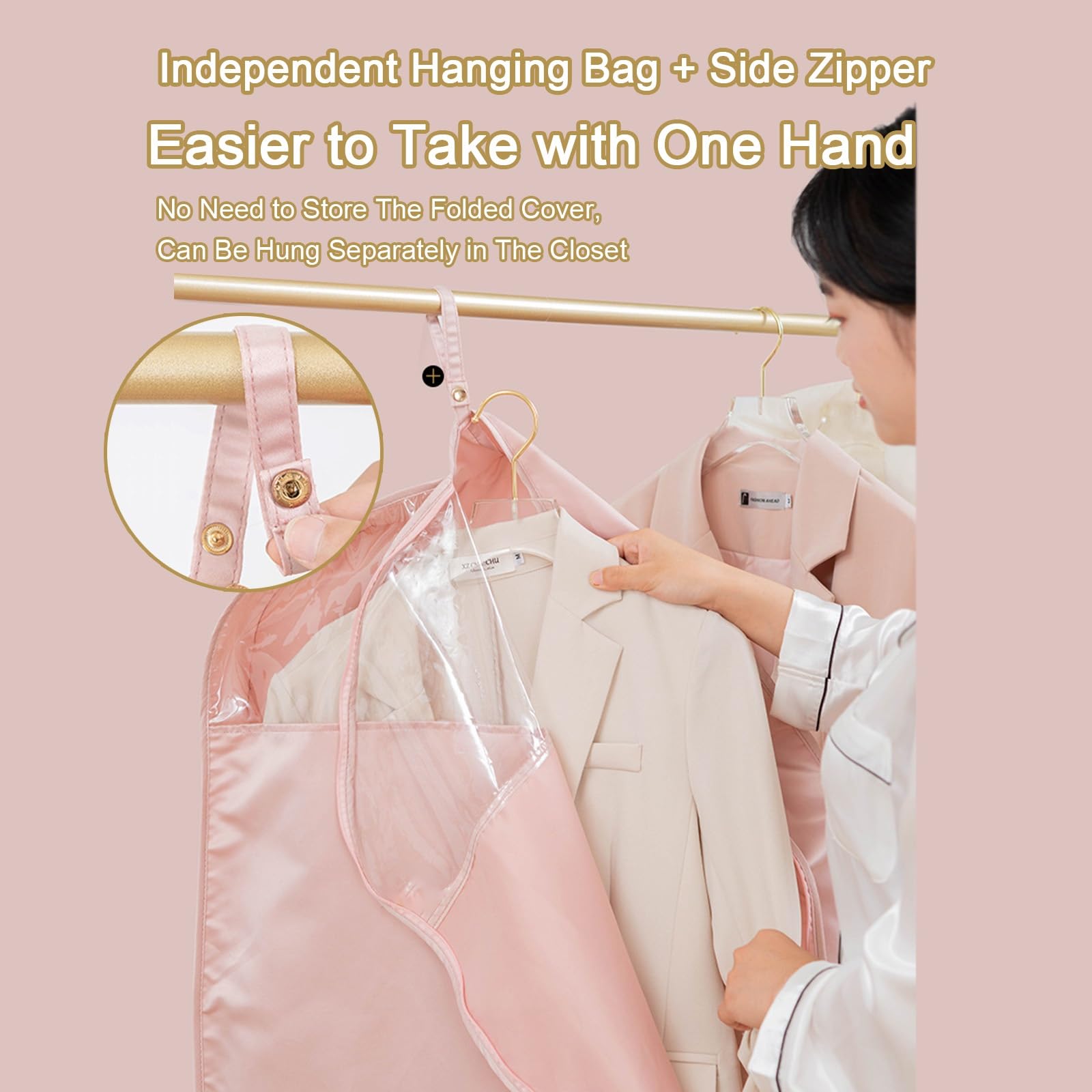 10 Bolsas para Guardar Ropa, Portatrajes Hombre Viaje, Fundas Ropa Armario, para Camisas, Abrigos, Vestidos y Chaquetas de Plumas(Pink,58x150cm/23x59in)