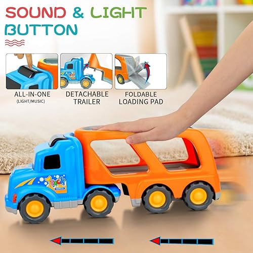 Miniatura 8 de 9 piezas de juguetes de coche para niños pequeños de 2 3 4 5 años camión grande con 8 autos pequeños de dibujos animados vehículos surtidos