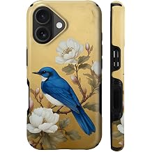CARLOCA for iPhone 17 Compatible with Magsafe Full Body Protective Case for Girl Boy Shockproof Magnetic Charge Esthetics Pattern Elegant Gold Foil Blue Bird White Flowers