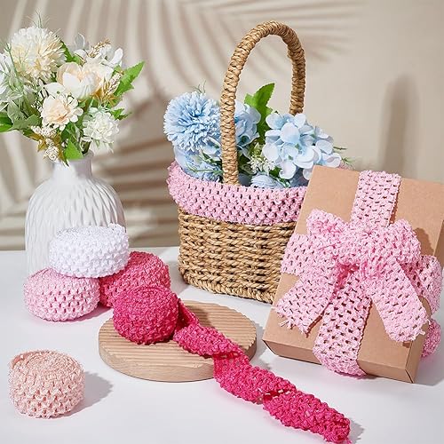 Miniatura 5 de BENECREAT Cinta elástica de ganchillo de 15 yardas, 7 estilos, 1.5 pulgadas de ancho, tela elástica rosa para envolver regalos, lazos para el pelo,