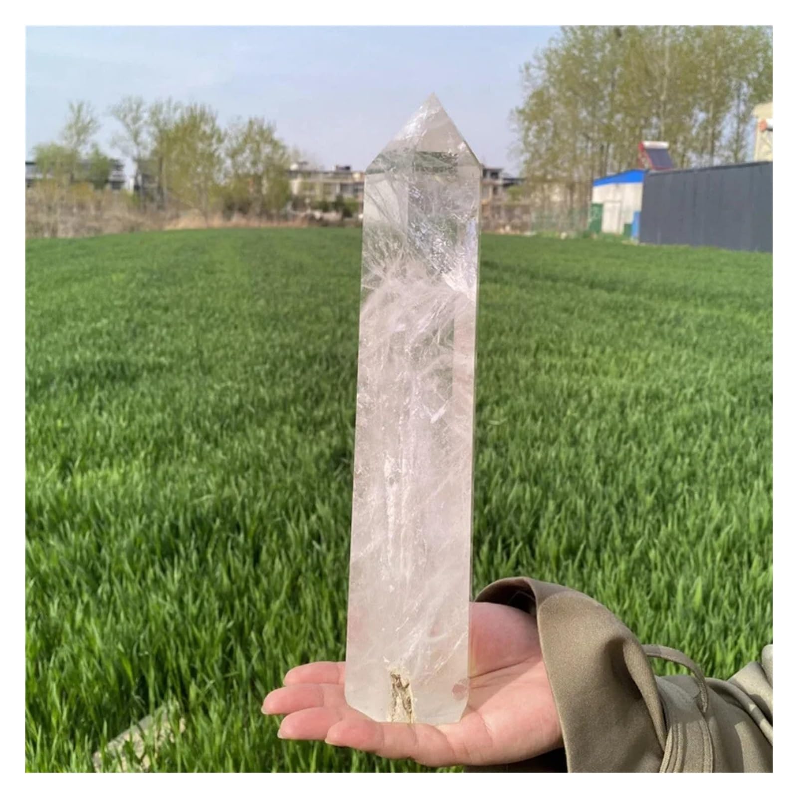 1 pieza de 500-600 g de columna de cristal de obelisco de cuarzo transparente