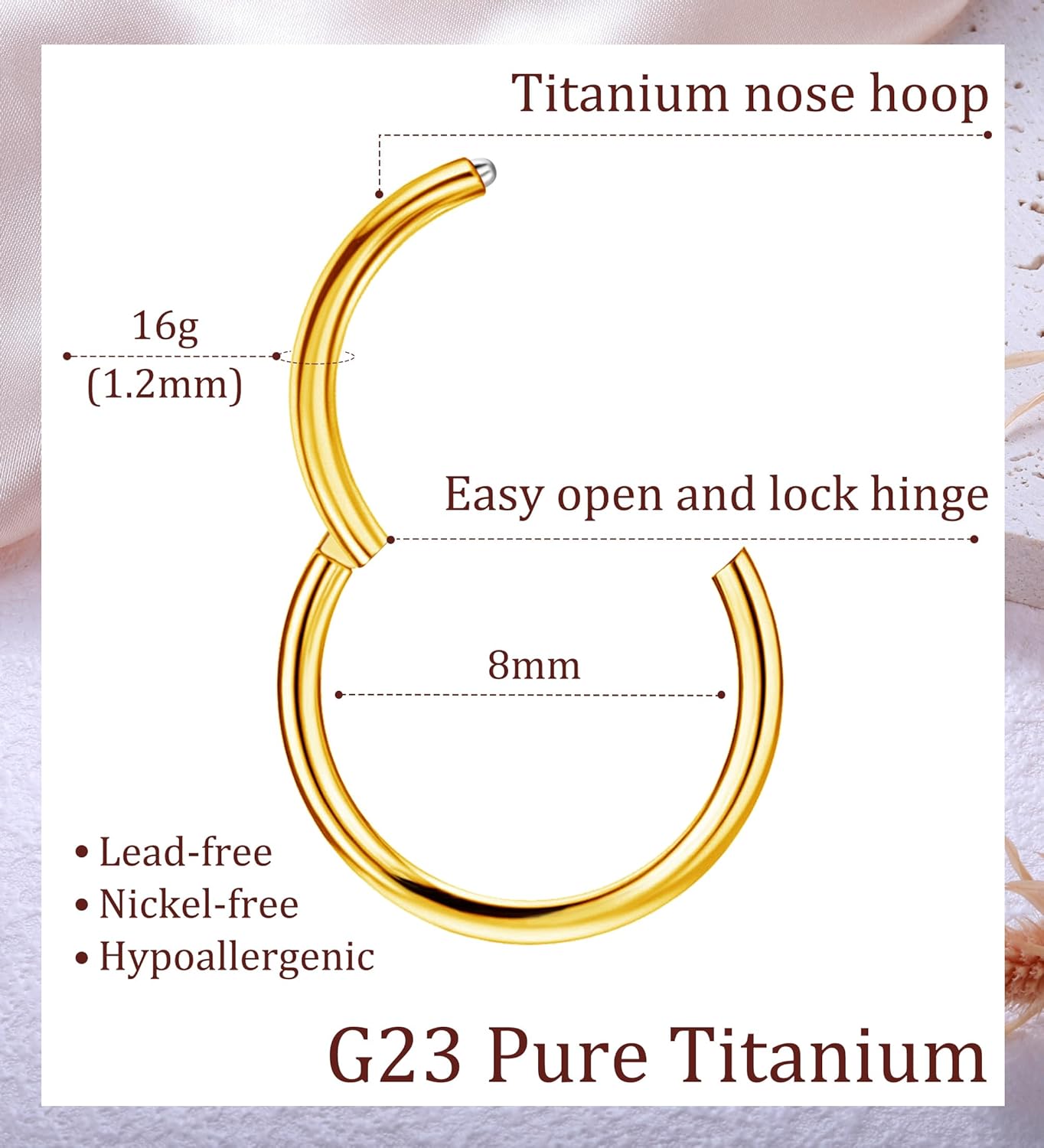 Titanium Nose Rings Hoops 16G 18G 20G Hinged Nose Piercing Hoop G23 Septum Click Nose Rings Lip Rook Lobe Tragus Helix Daith Conch Cartilage Hoop Earrings - Image 2