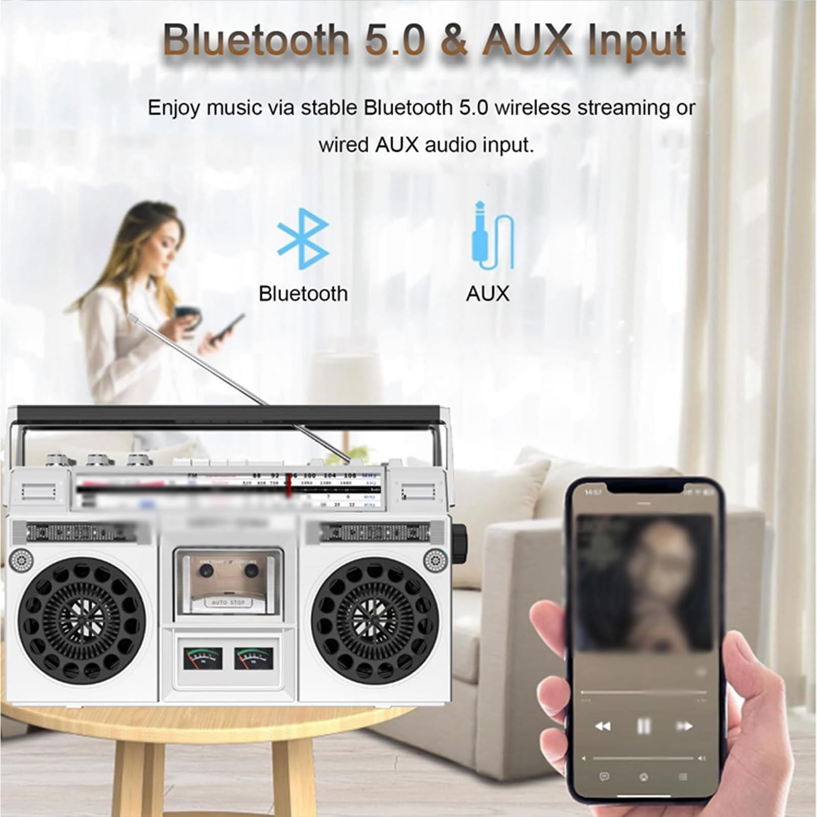 Lettore Cd Retrò, Classico Stereo Portatile Bluetooth Stile Anni '80, Supporta Ingresso Sd/Usb, con Radio Am/Fm, Registrazione/Trascrizione Un Clic, per Balli Strada,DAB+