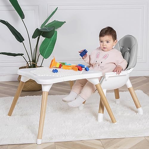 Miniatura 6 de Silla alta 6 en 1 para bebés y niños pequeños, silla alta de madera convertible, juego de mesa y silla, silla de alimentación para bebé, arnés
