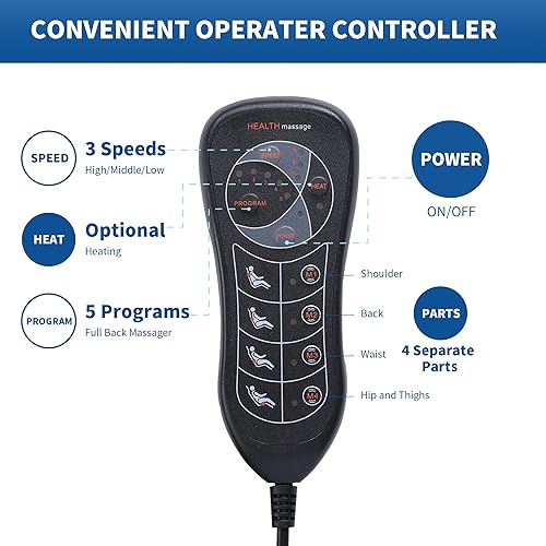 Miniatura 6 de Almohadilla para silla de masaje de espalda, masajeador de espalda con calor, cojín de masaje de asiento con vibración de tejido profundo,