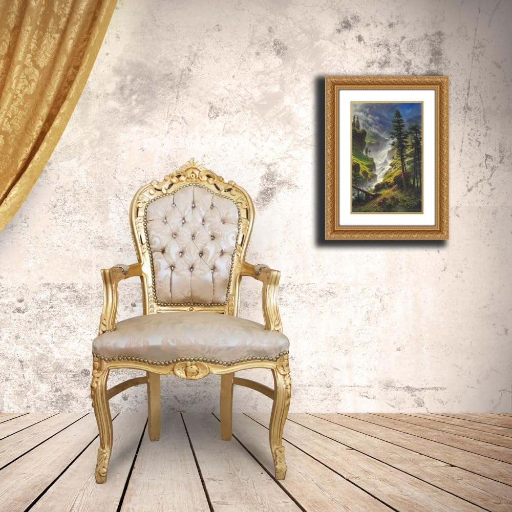 ArtDirect Rocky Mountain Waterfall Custom Framed Art Print Giclee Print or Canvas Options with Various Sizes and Customization by Bierstadt, Albert