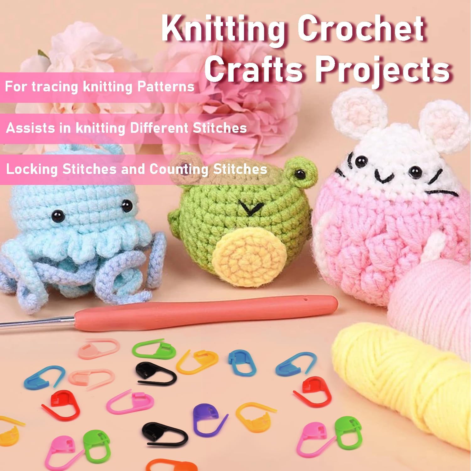 150pcs Assorted Colors Crochet Stitch Markers for Crocheting, Crochet Marker for Crocheting Knitting Yarn Crafts Weaving Locking Plastic Safety Pins Yarn Pins Knitting Supplies Accessories thumbnail