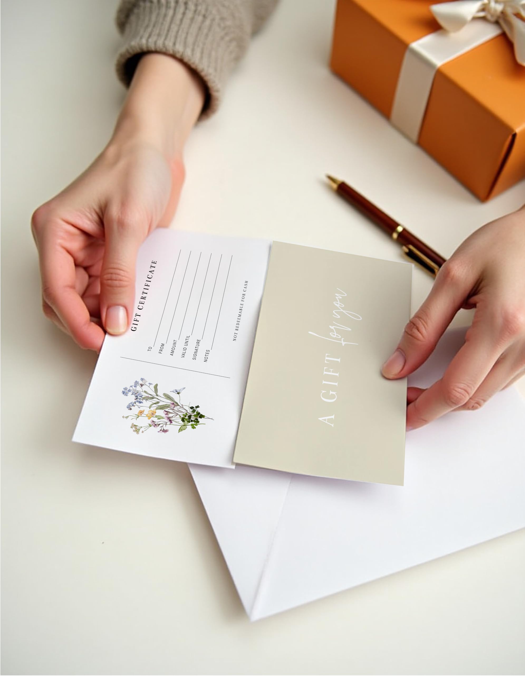 Blank Gift Certificates with Envelopes, 3.5" x 7.25" Blank Gift Certificates for Business, Salon, Spa, Birthday, Mother’s Day or Holiday Gifting, 25 Custom Cards (Floral)