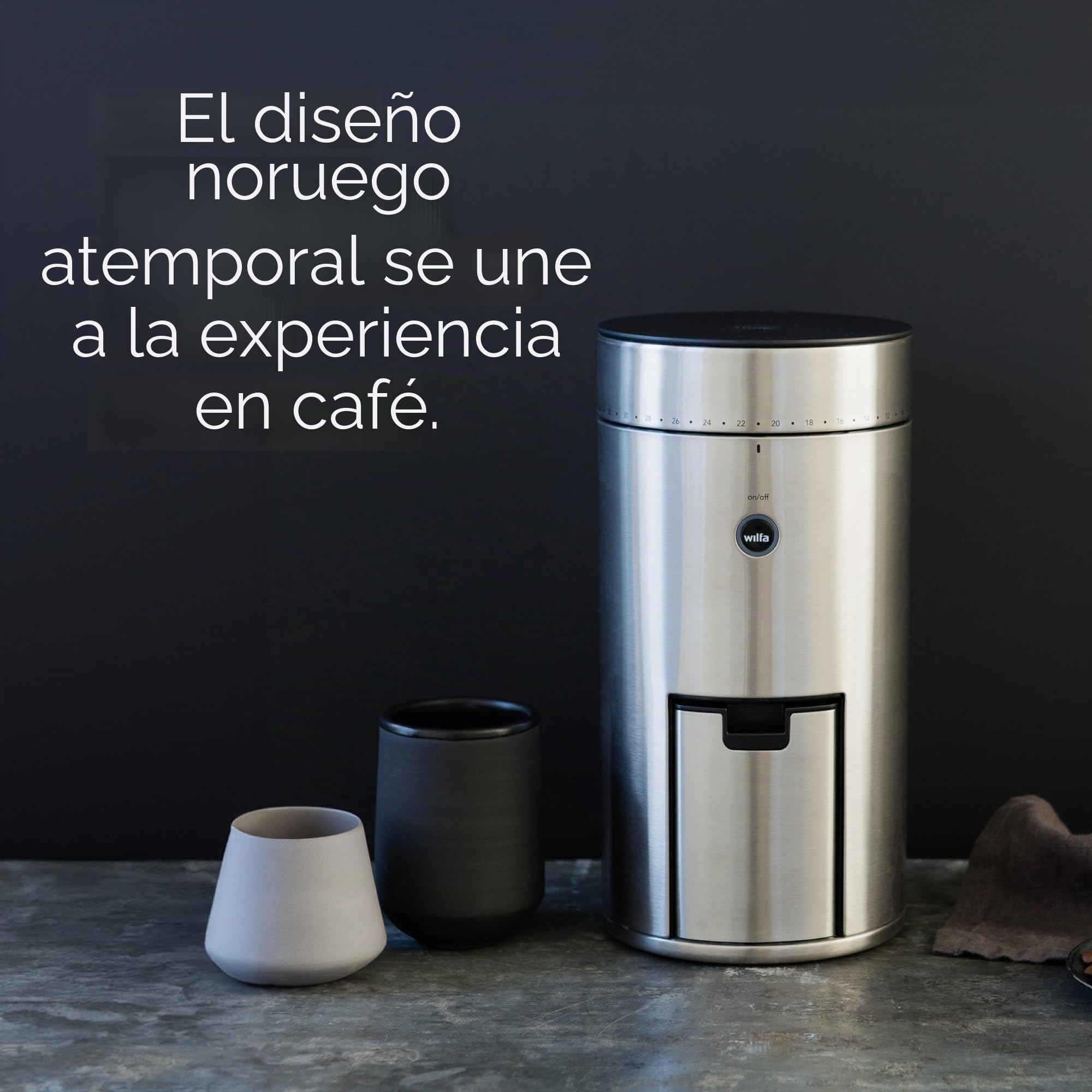 Wilfa SVART UNIFORM Molinillo de café - 41 grados de molienda, conexión digital a través de la aplicación, función de parada automática, plateado