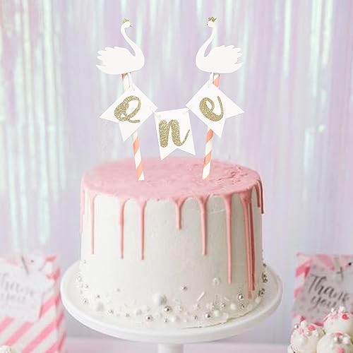 Miniatura 4 de Decoración de pastel de cisne para el primer cumpleaños, decoración de pastel de cisne con corona, decoración de pastel de cisne para fiesta