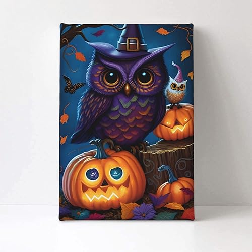 Miniatura 2 de zuanart Lienzo decorativo para pared de Halloween, pintura de pared para sala de estar, dormitorio, decoración del hogar, fiesta de Halloween, búho,