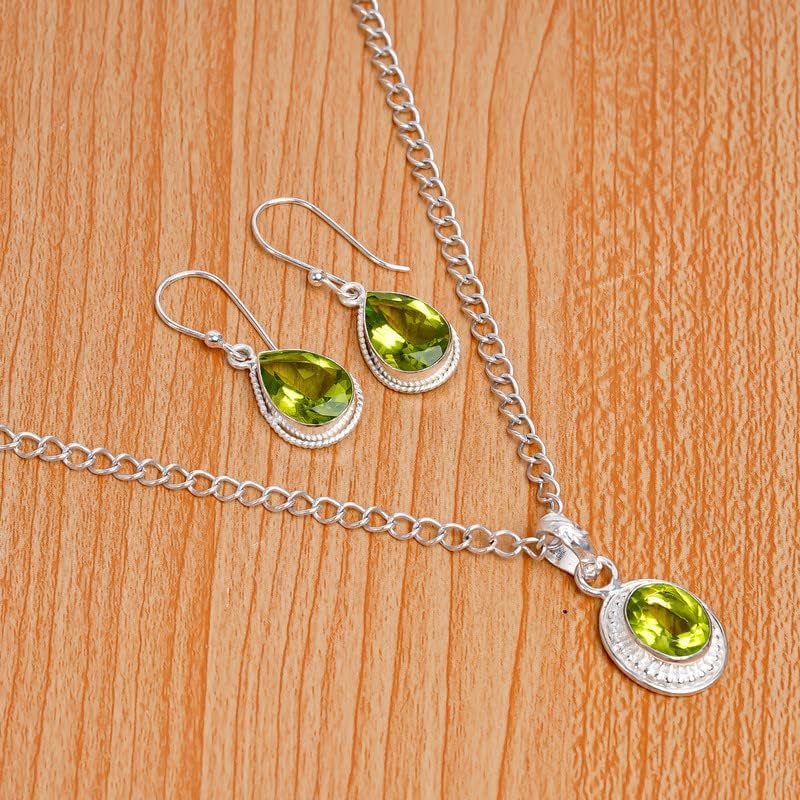 Sterling Silver Teardrop Pendant Necklace & Dangle Earring Sets for women Gemstone And 925 Sterling Silver Pendant Necklace Set