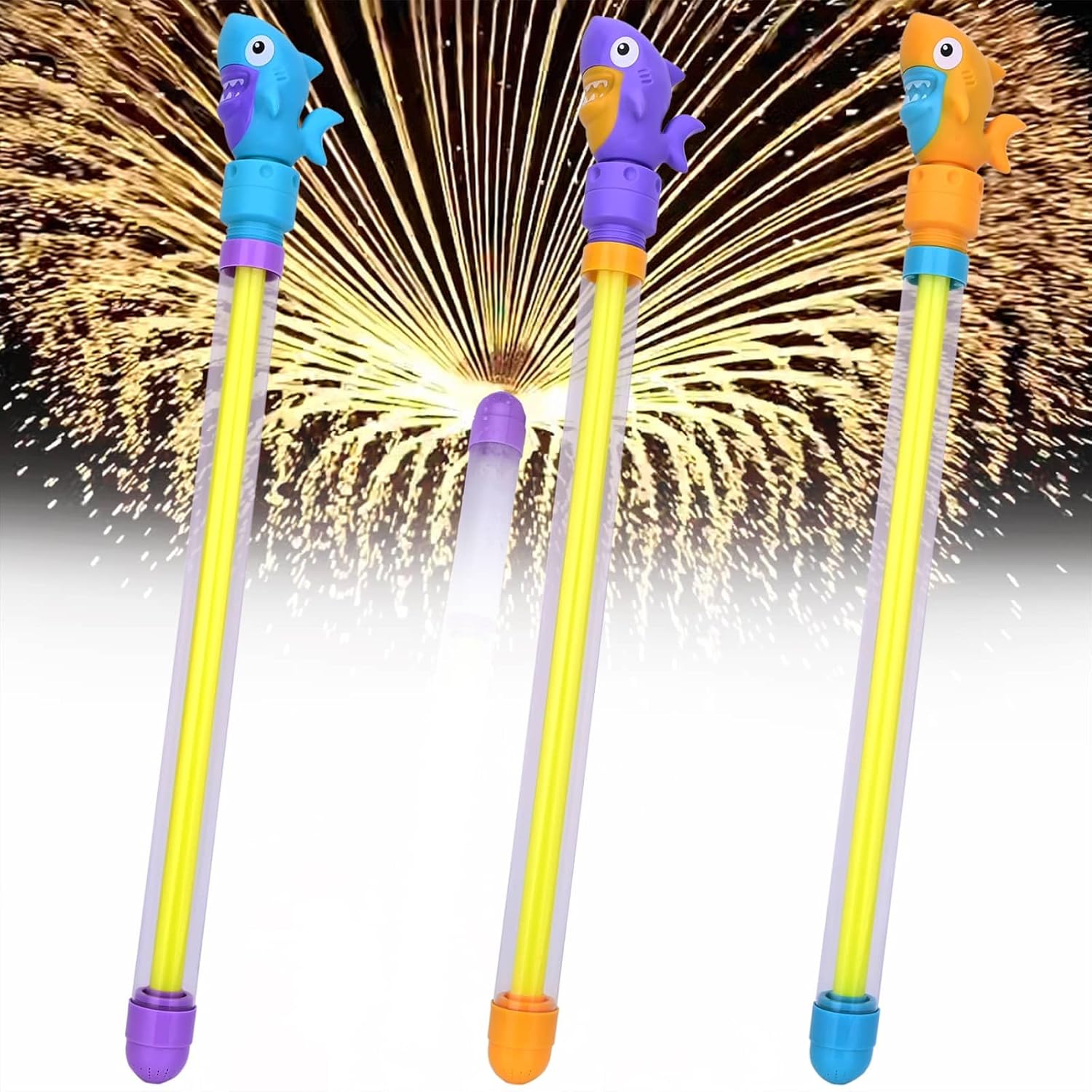 Firework Water Gun (3PCS), Squirt Guns Summer Toys, Water Fighting Play Toy, Romantic Water Spray Toy for Family Entertainment or Pool Party (Shark)
