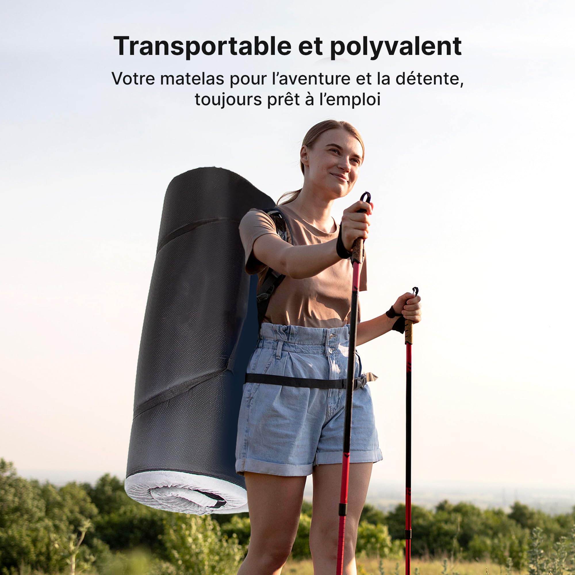 Matelas de camping pliable - Matelas de qualité supérieure avec mousse à mémoire de forme - Idéal comme matelas de sol, matelas pliable ou lit d'invité - Pour la maison et le camping
