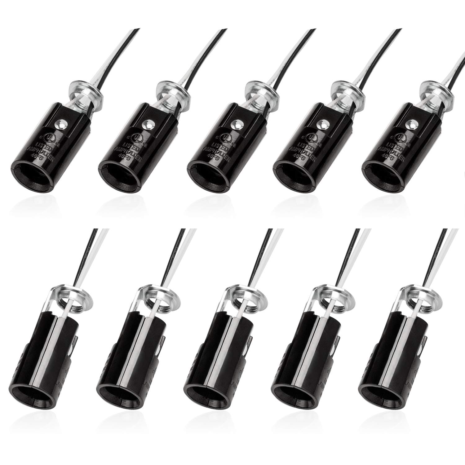 DiCUNO E12 Lamp Holder with 8 Inch Wire Lead, Candelabra Base Light Socket for E12 Incandescent LED Light Bulb, UL Listed, Keyless Phenolic, 10-Pack