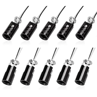 DiCUNO E12 Lamp Holder with 8 Inch Wire Lead, Candelabra Base Light Socket for E12 Incandescent LED Light Bulb, UL Listed, Keyless Phenolic, 10-Pack
