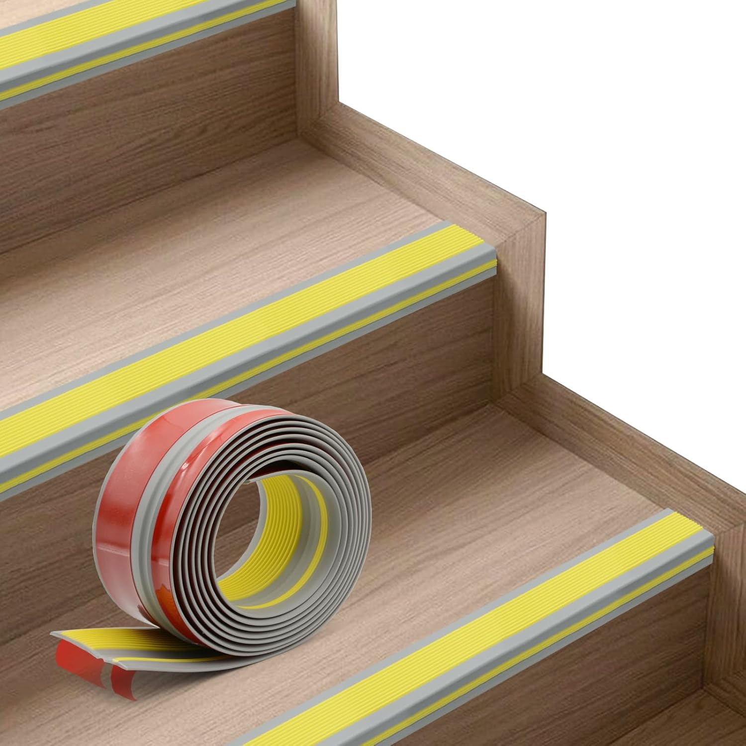 Non-Slip Step Edge Protector, Vinyl Stair Nosing-Self-Adhesive Anti-Slip Stair Nose Edging Trim, Stairway Nose Molding & Nosing Strip for High Traffic-Safety, Indoor-Outdoor Use(Light Brown 2"×2",20Ft