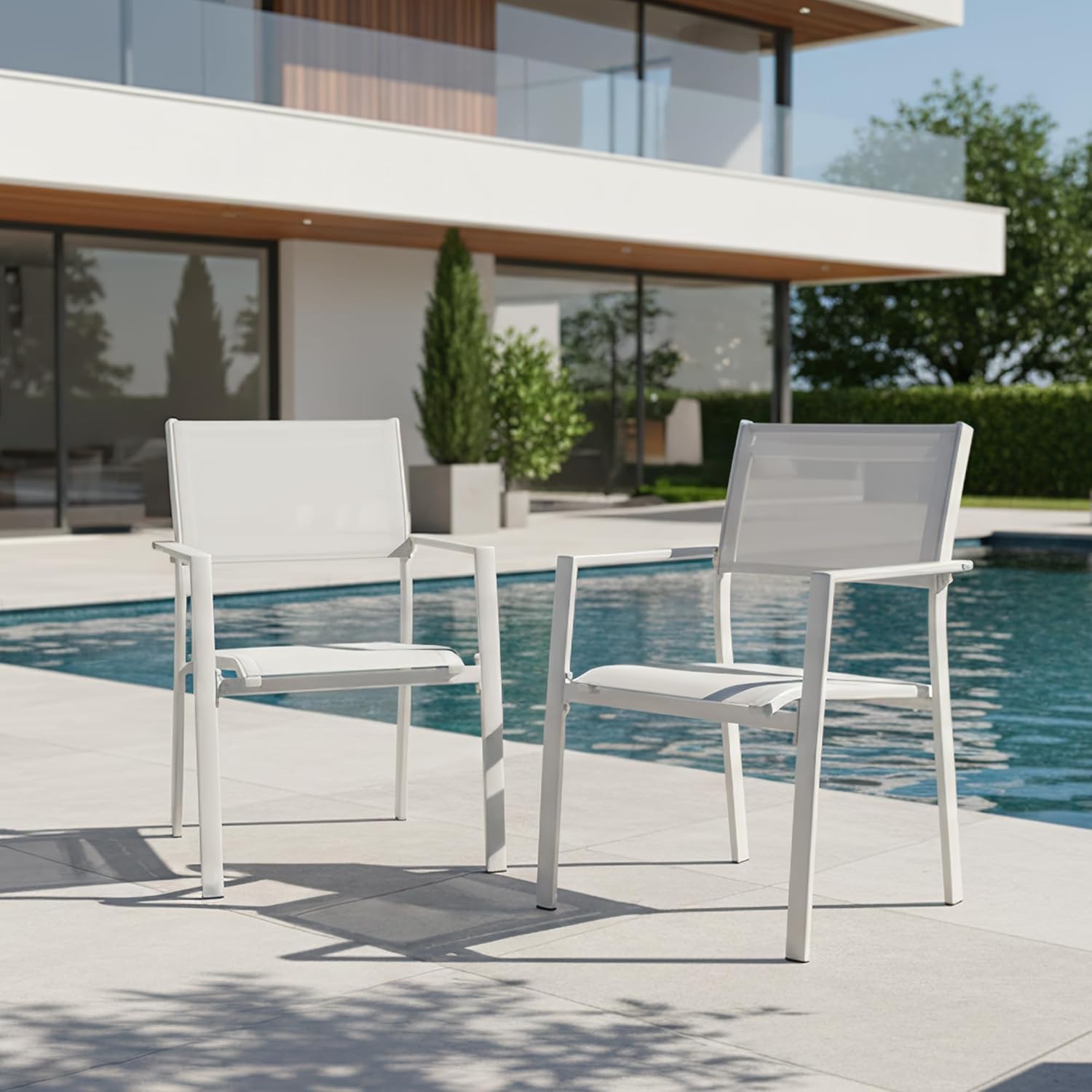 Outdoor Patio Dining Chair, Outdoor Stackable Dining Chairs Set of 2, Breathable Textilene Fabric & Aluminum Frame, All-Weather Patio Dining Chair with Arms for Lawn Garden Backyard (Grey)