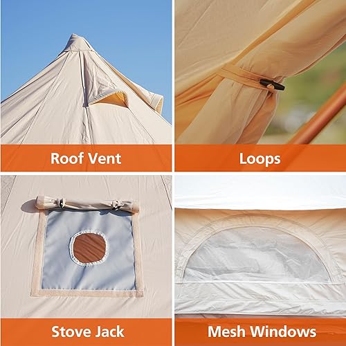 Miniatura 6 de Tienda de campaña de lona con estufa Jack  Yurta impermeable y transpirable, tienda de campaña Glamping con hoja de tierra desmontable para fiesta