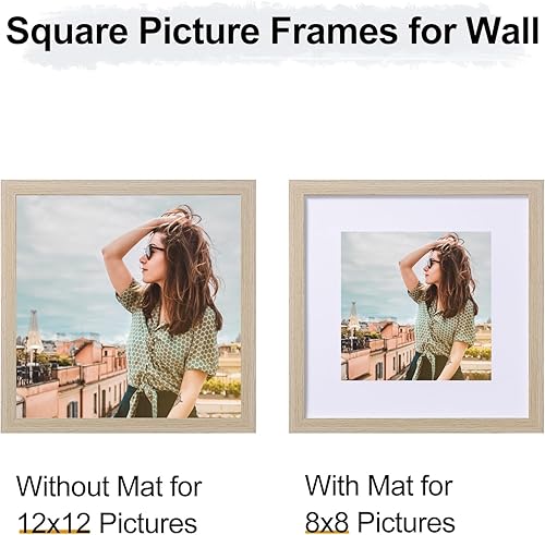 Miniatura 5 de Vittanly Marcos de fotos de 12 x 12 pulgadas para pared, para exhibir fotos de 8 x 8 pulgadas con paspartú o de 12 x 12 pulgadas sin paspartú,
