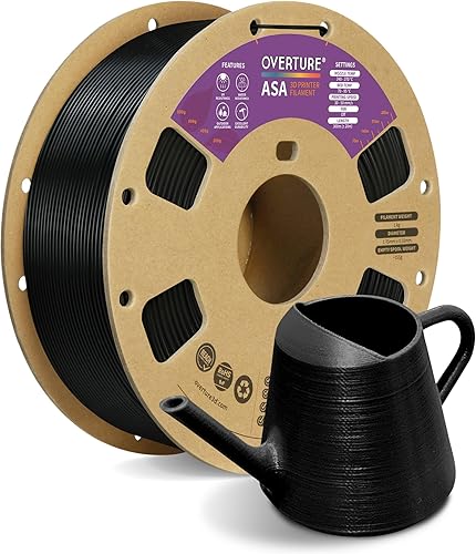OVERTURE ASA Filamento 1.75mm, Carrete de 1 kg (2.2lbs) Filamento para Impresora 3D, Anti-UV Premium, Filamento ASA Perfecto para Imprimir Piezas