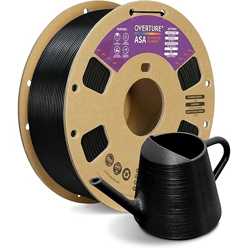 OVERTURE ASA Filament 1.75mm, 1kg Spool (2.2lbs) 3D Printer Filament, Premium Anti-UV, ASA Filament Perfect for Printing Outdoor Functional Parts, Dimensional Accuracy +/- 0.02 mm (Black)