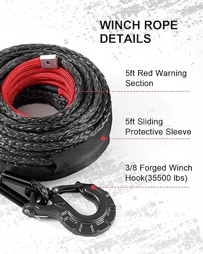Miniatura 4 de DAYDOOR Cuerda sintética de cabrestante, 38 pulgadas x 92 pies, línea de cabrestante sintética de 25,500 libras, cable sintético para vehículos