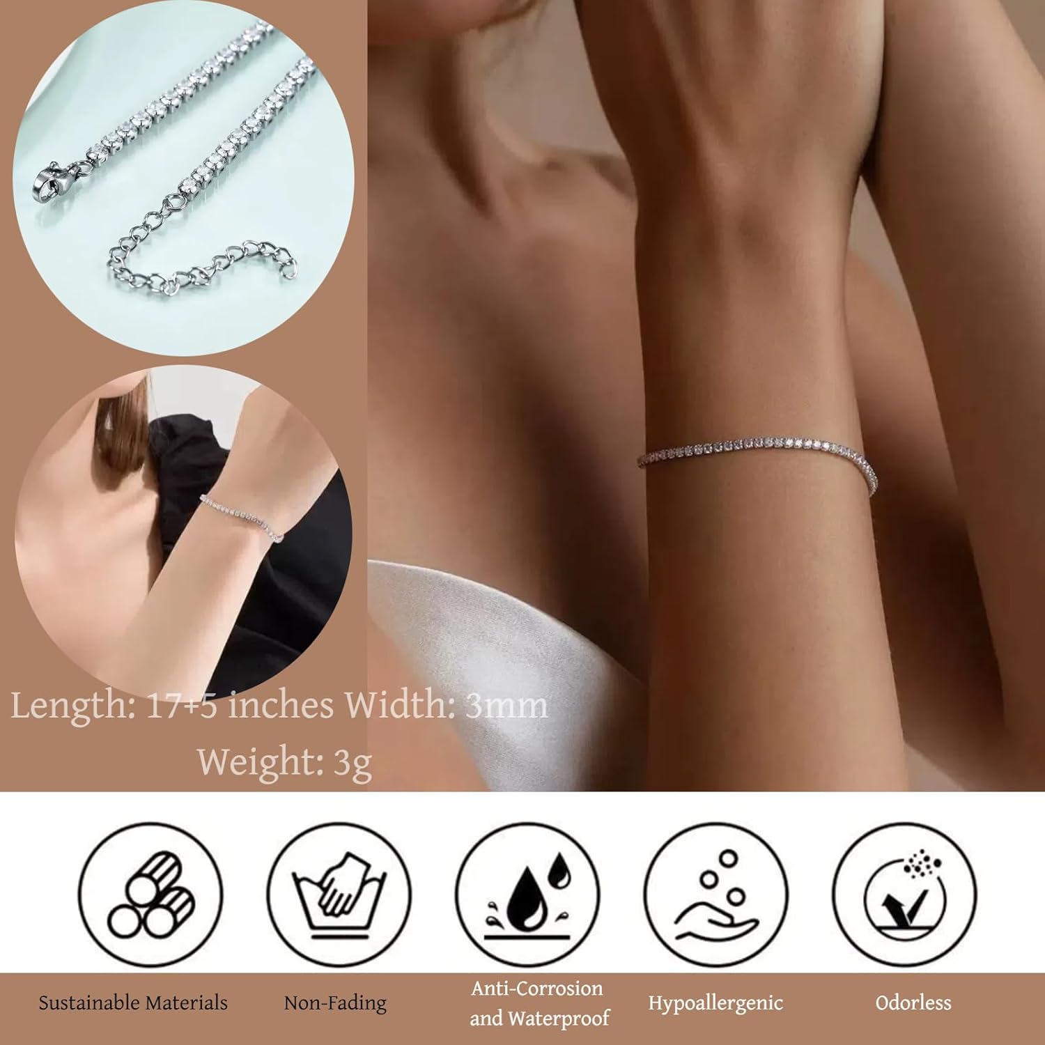 Stainless Steel Zirconia Open Bangle Bracelet Set | 3-Piece Set | Tarnish-Free Fashion Jewelry | Elegant Bracelet for Women | Gift Idea - Image 4