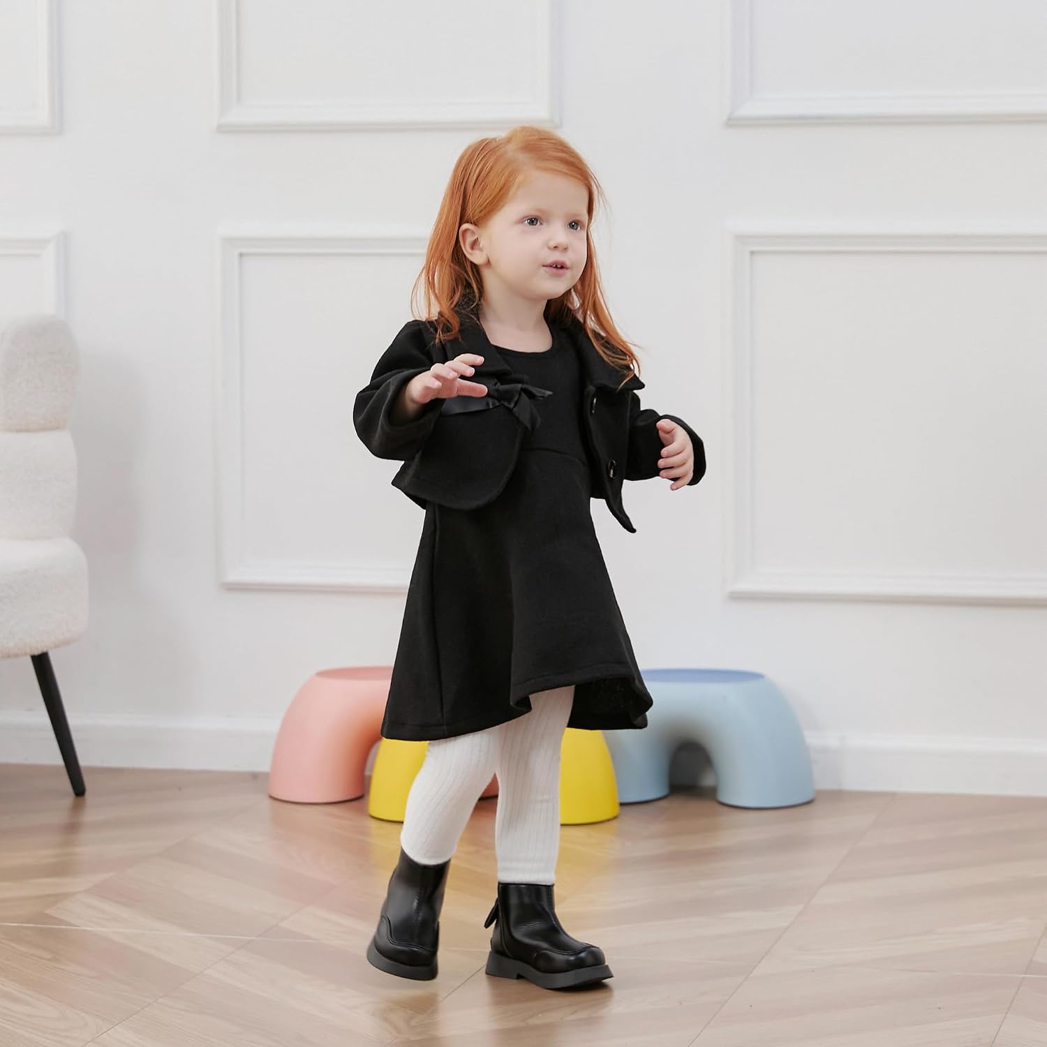 Toddler Baby Girl Dress Coat Long Sleeve Solid Color Buttons Jacket Coat Fall Winter Outfit