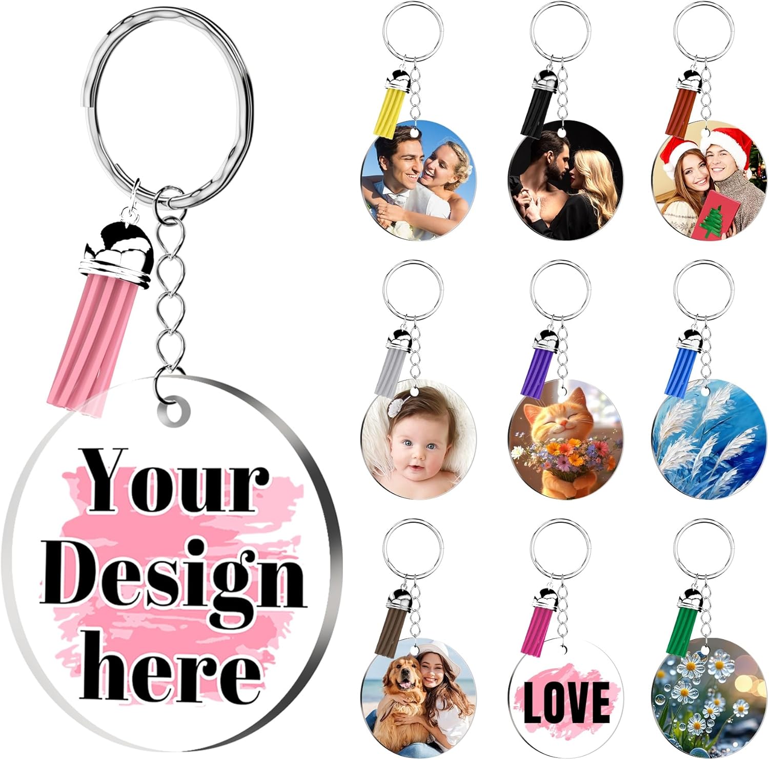 20-300 PCS Custom Acrylic Keychain, Personalized Photo Keychain Double Sided Printing, Customized Keyring Gifts