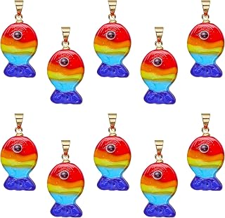 10Pcs Lampwork Fish Charms for Jewelry Making Cute Brass Glass Sea Charms Animal Pendants for Bracelet Necklace Earring Keychain DIY Supplies