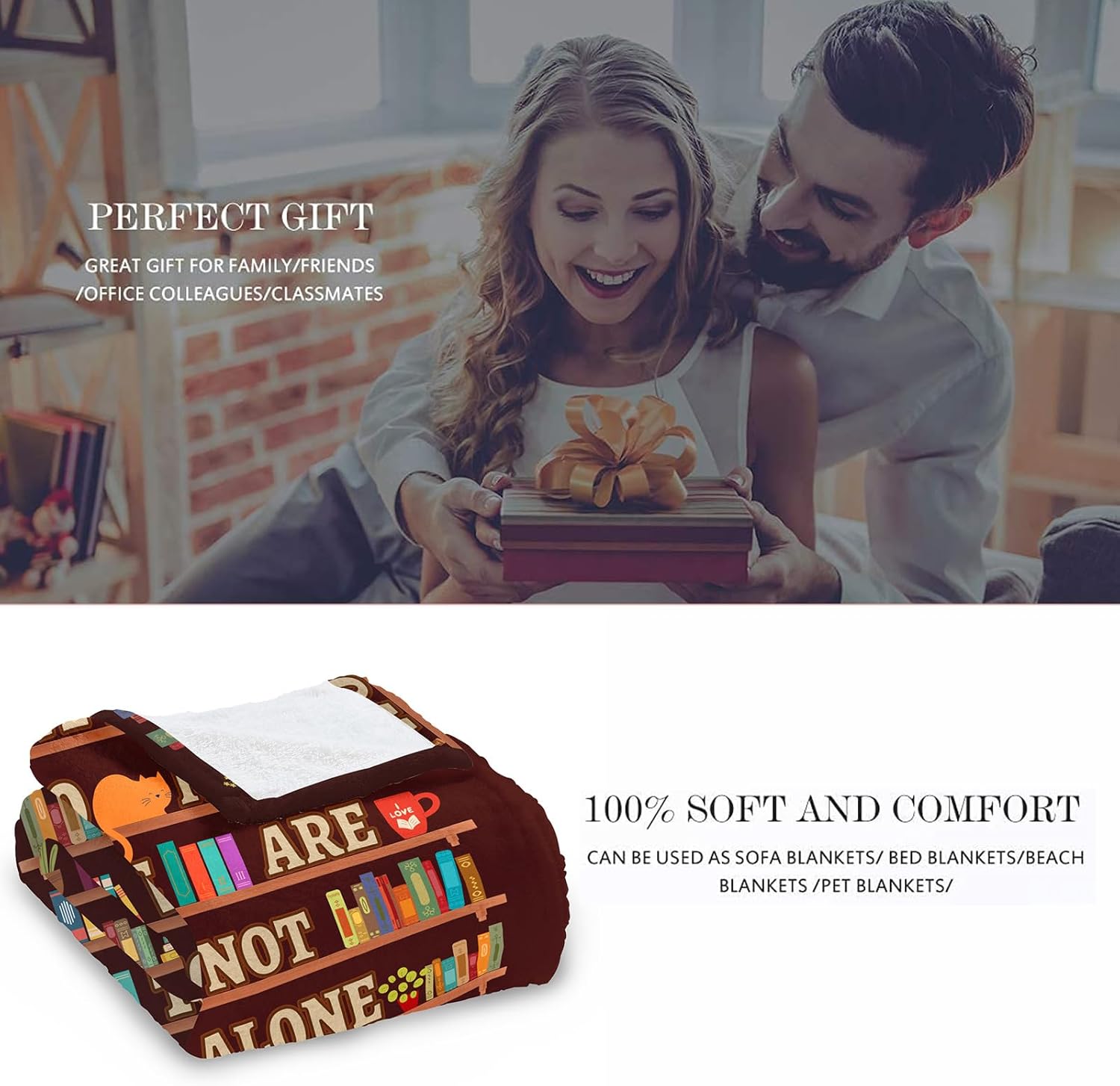 Decorative Reading Throw Blanket, Fuzzy Soft Cozy Flannel Blanket for Home Bed Sofa Couch, Motivational Bookshelf Design, 50x60 Inch - Image 7