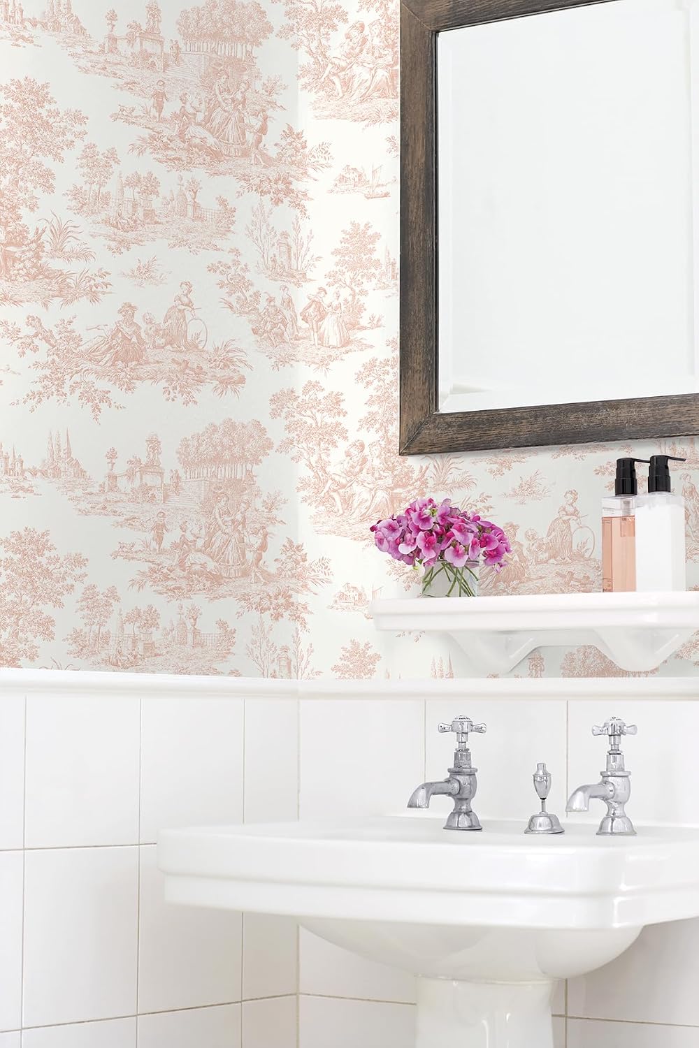 NextWall Chateau Toile Vintage Prepasted Wallpaper (Blush)