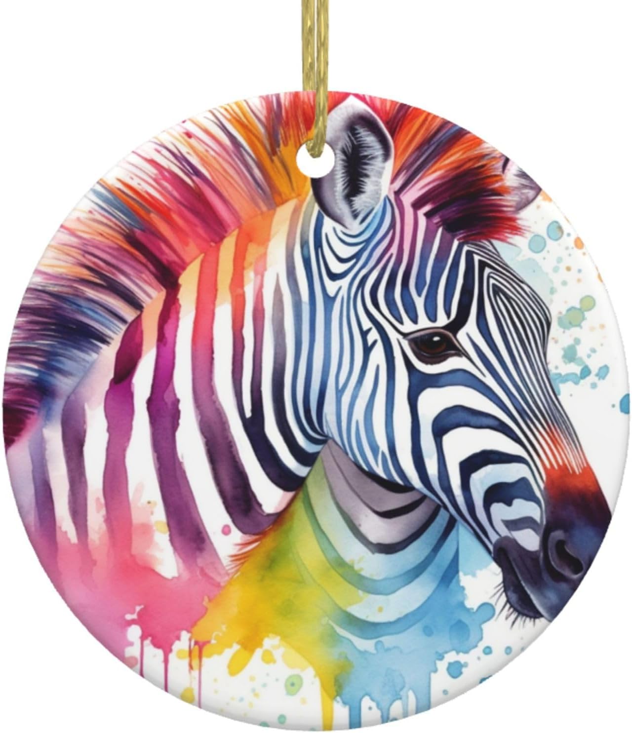 Christmas Ornaments Ceramic Round Christmas Hanging Ornament Double-Sided Cute Colorful Zebra Print Christmas Tree Pendants for Fireplace Party Holiday Wedding Xmas Decoration Gift