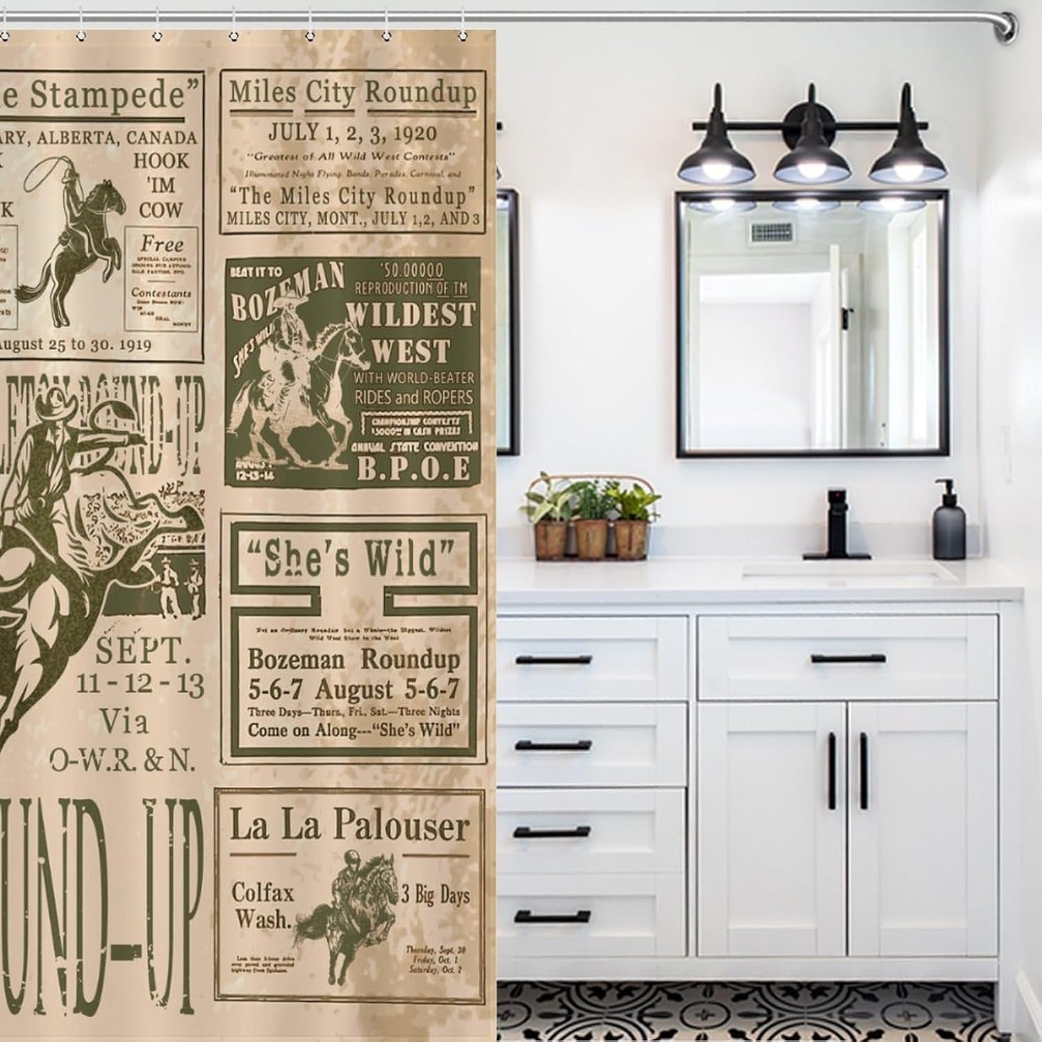 Vintage Western Shower Curtain Rodeo Round-Up Bathroom Decor Waterproof Washable 60"X72", Violet