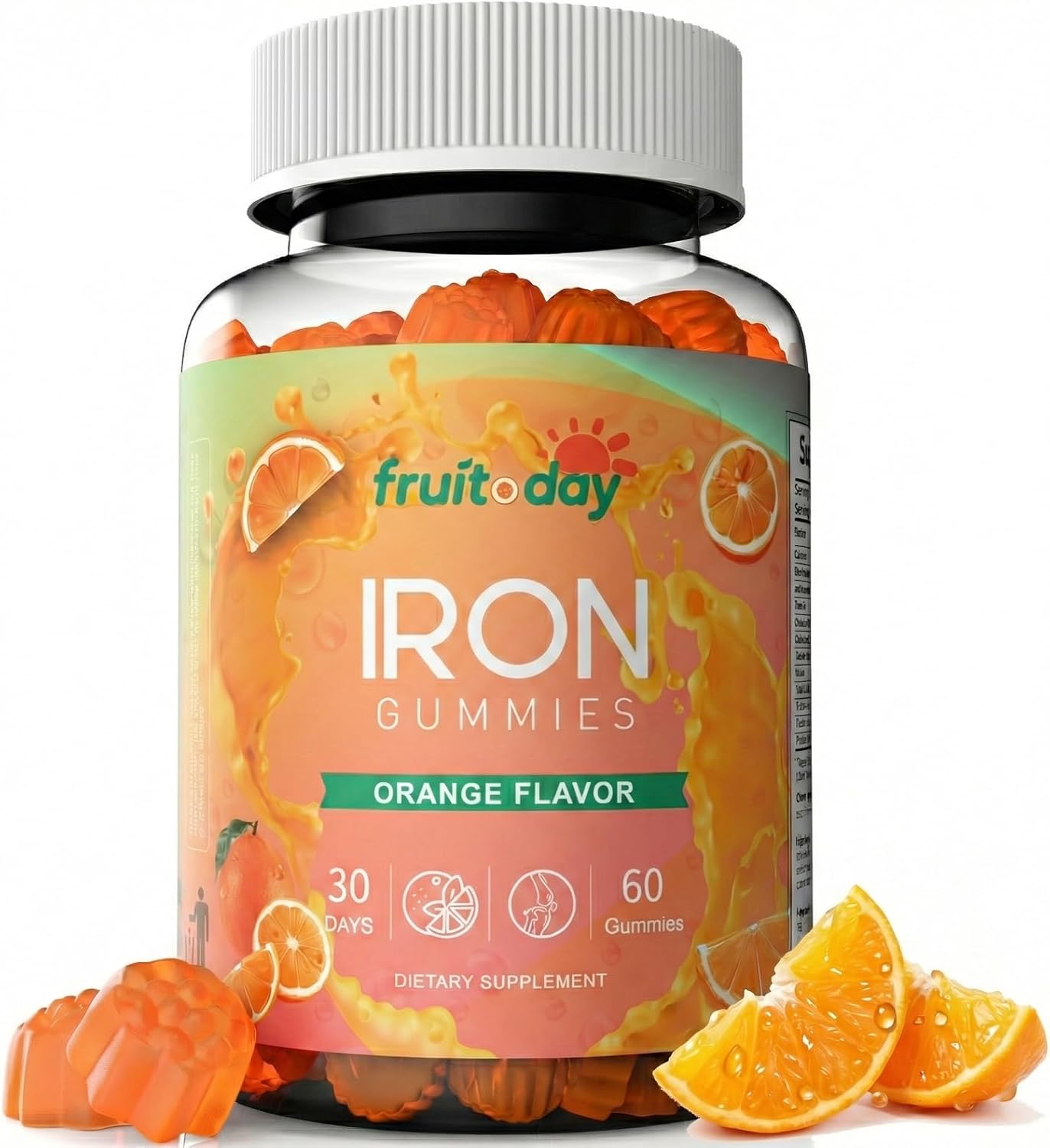 Iron Gummies with Vitamin C, B6, B12 and Folate - Gentle Ferrous Bisglycinate for Daily Nutrition - Orange Flavor - 60 Gummies