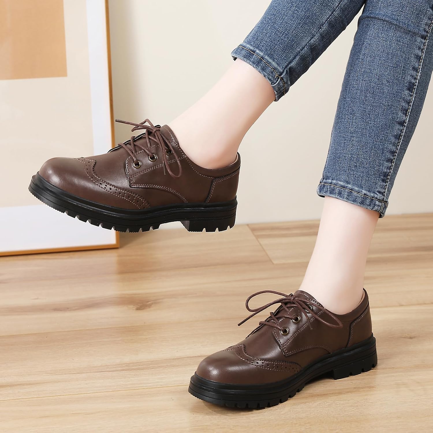 Oxford Shoes for Women Platform Classic Brogue-Style Lace Up Non Slip Comfortable Dress Business Casual Work Office Oxfords Shoe for Ladies