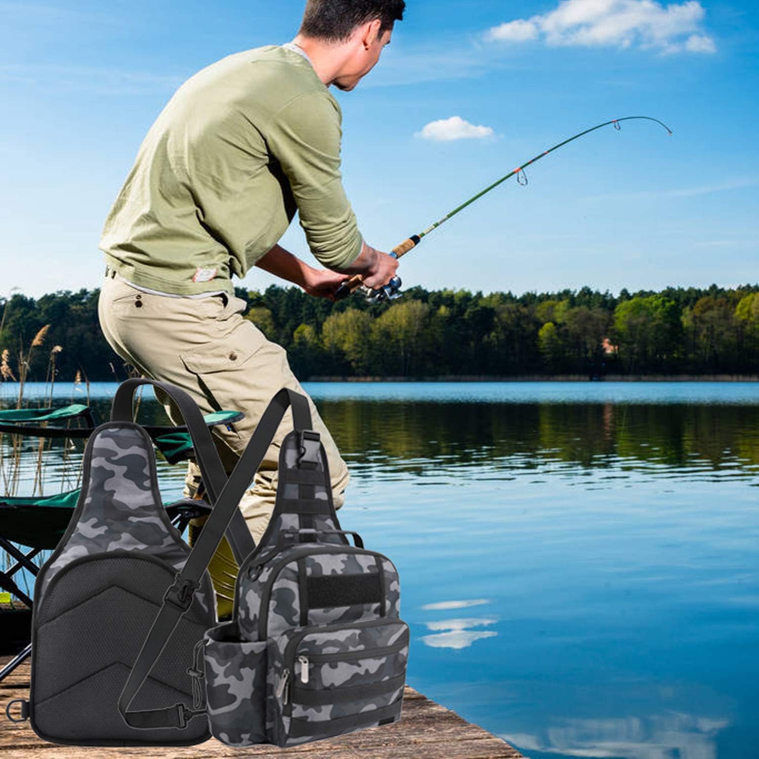 TAIBID Waterproof Sports Single Shoulder Fishing Tackle Bag Backpack or Handbag Crossbody Messenger Sling Bags for Camping Hiking Cycling Outdoors Sport : Sports & Outdoors