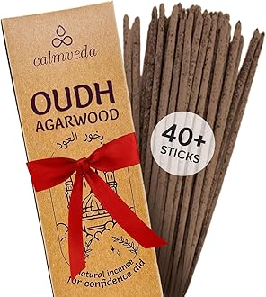Oud Incense Sticks - 40 Pack (9 inch, 45+ min Burn Time) - Clean Charcoal Free, Made from Assam Oud Chips, Thick Natural Resin Incense