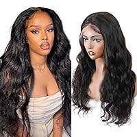 Vista 15 de Pelucas de cabello humano con encaje frontal de 13 x 4 para mujeres negras, cabello humano brasileño ondulado de 12 pulgadas (color natural)