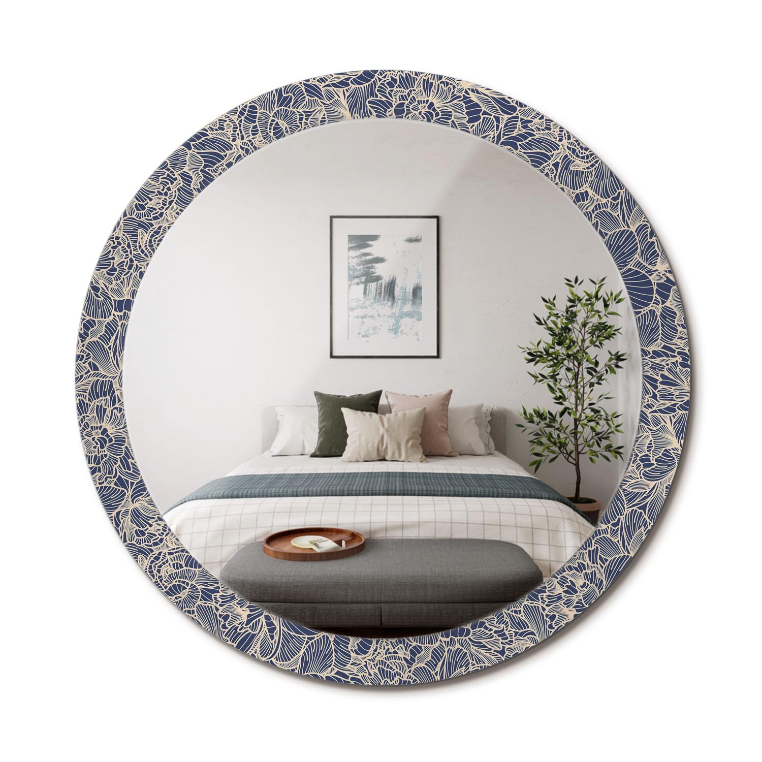Miroir rond imprimé fleurs fi90 miroir mural décoratif original et design