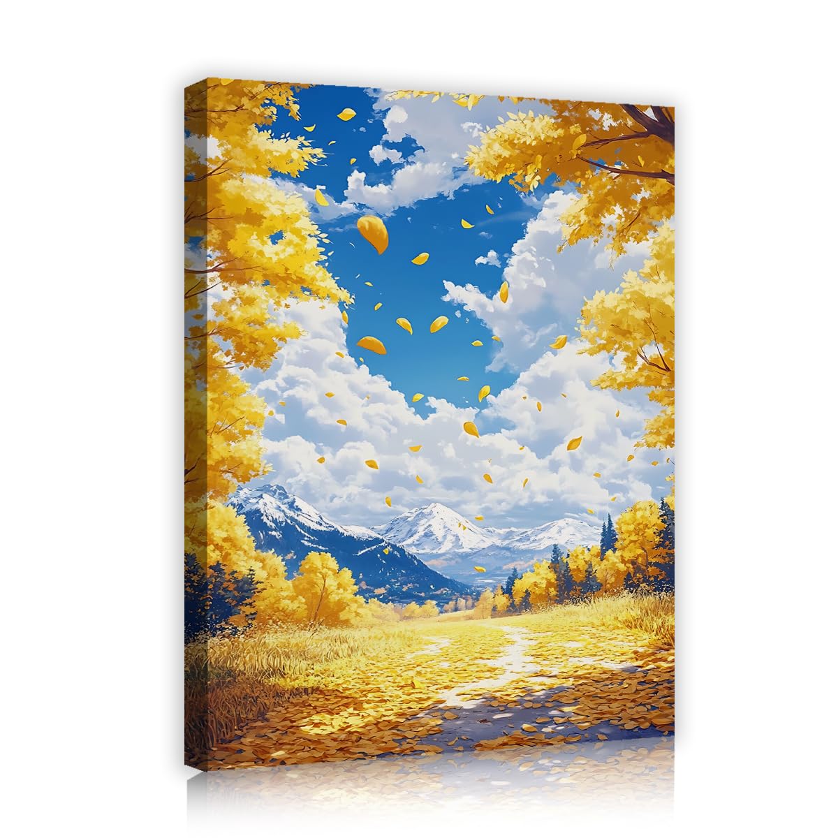 CHERHERART Śnieżne góry estetyczne romantyczne lasy klonowe niebieskie niebo płótno artystyczne do jadalni w domu 40 x 50 cm rama wewnętrzna
