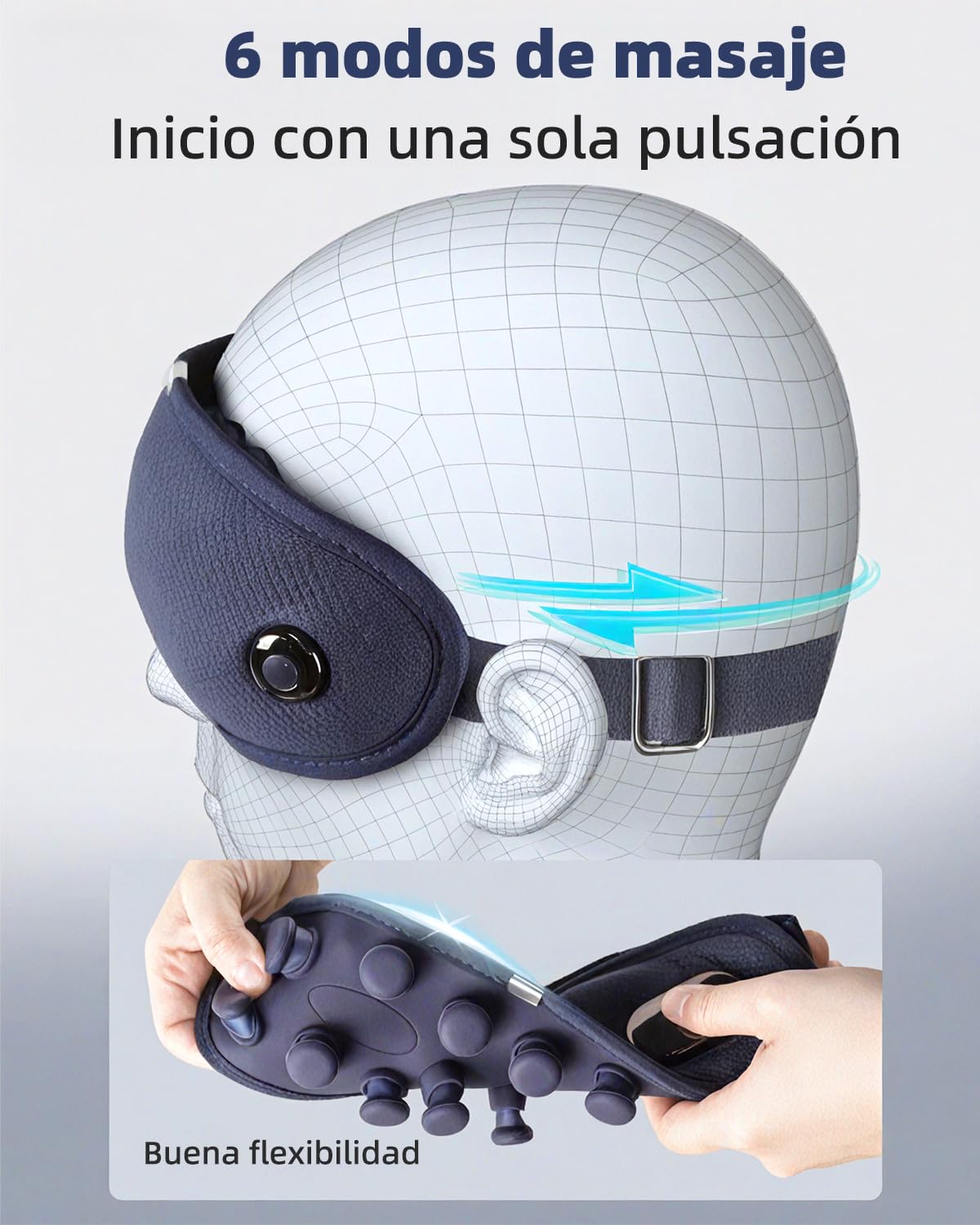 Masajeador Ocular, máscara Ocular eléctrica con Calor y vibración, masajeador Plegable para la Cabeza con 6 Modos para Reducir la Fatiga Ocular, aliviar el Dolor de Cabeza
