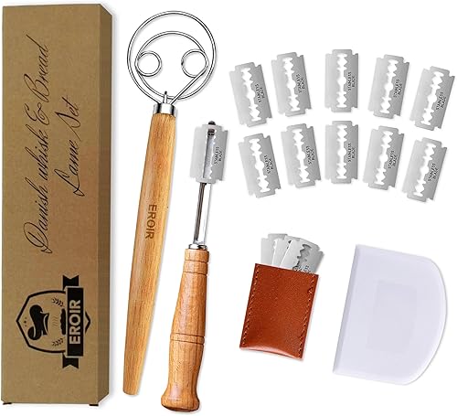 Miniatura 2 de EROIR Juego de batidor de masa danesa y cojo de pan, batidor de pan holandés de 13 pulgadas, herramienta de puntuación de masa coja de pan con 10