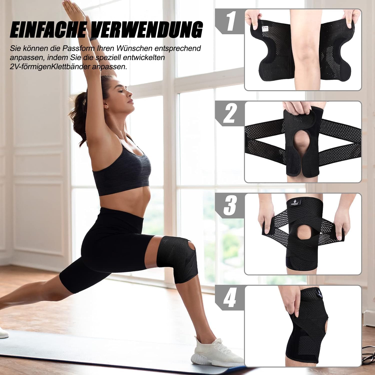 NEENCA Kniestütze für Knieschmerzen, Kompressions Kniebandage mit Luftgitterstoff, einstellbare Kniepackung mit Seitenstabilisatoren, ultra-weicher Verband für Meniskusriss,ACL,Gehen,Arthritis Relief