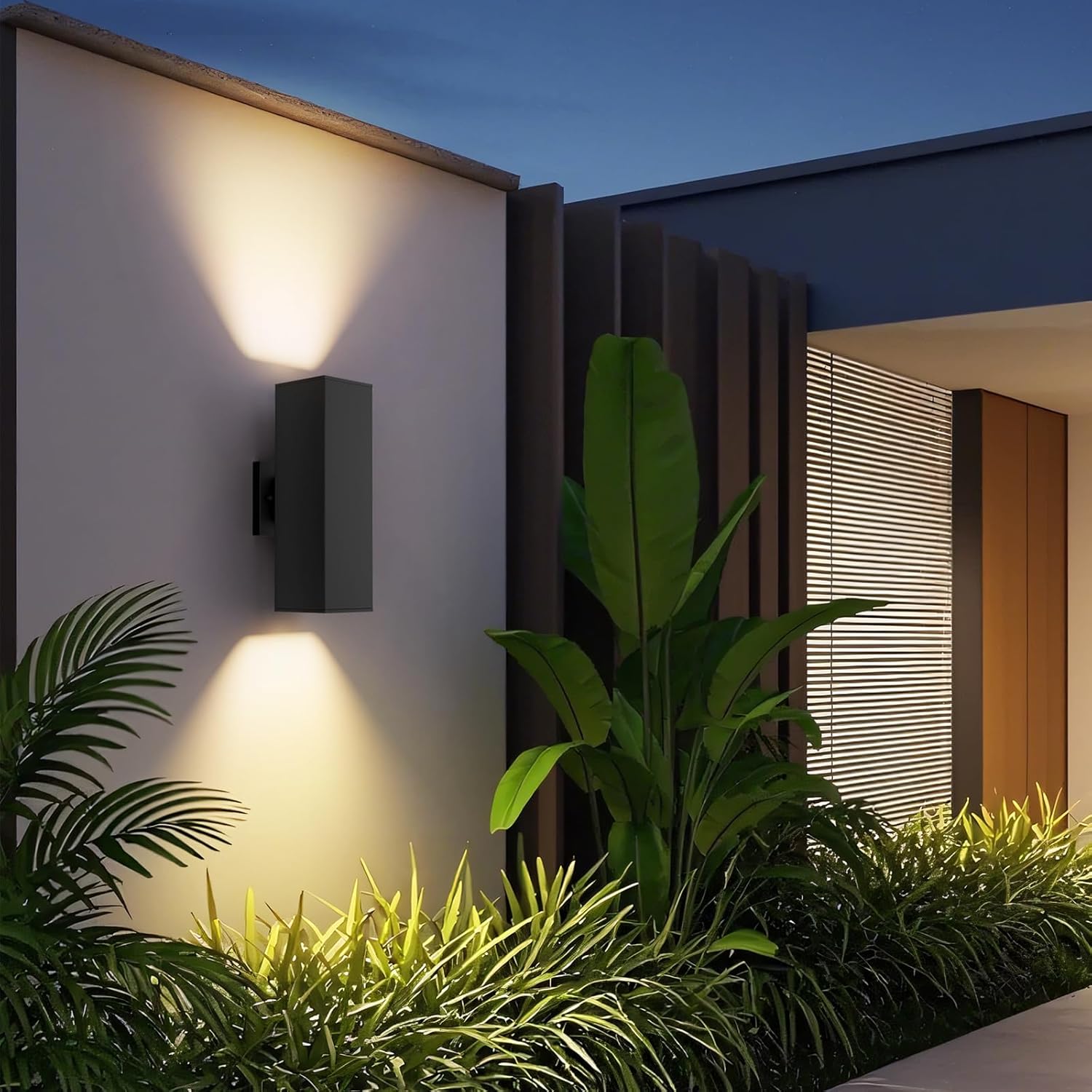 JAYMP 13" Up and Down Wall Sconce Aluminum Modern Outdoor Light, Black Rectangular IP65 Waterproof Exterior Wall Lamp for Front Door Patio Porch Staircase Hallway (1 Pack)