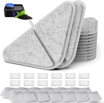 Automatic Pet Fountains Filters Replacements, 230oz/7L Dog Multiple Filtration Dog dispensor, Filtration System Pet Fountain Filters Replacement, 12Pack 12 Filter+12 Mesh Bag+12 Sponge